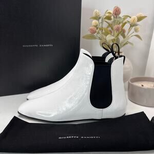 Giuseppe Zanotti Pigalle Patent Leather Ankle Boot White/Black Women 8.5/IT 38.5